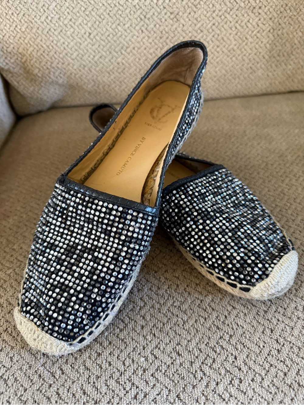 Vince Camuto Black Crystal Espadrille Flats